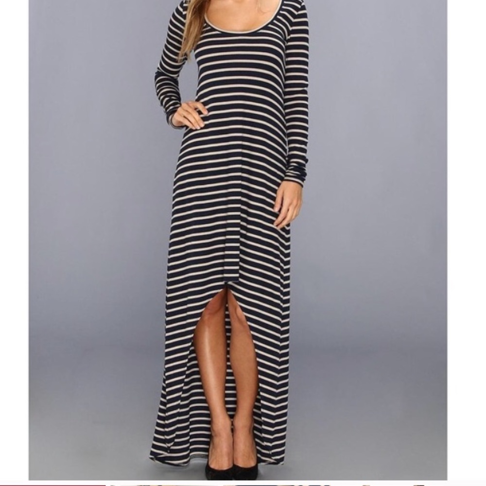 BCBG Ariana High Low Long Sleeve Striped Dress
